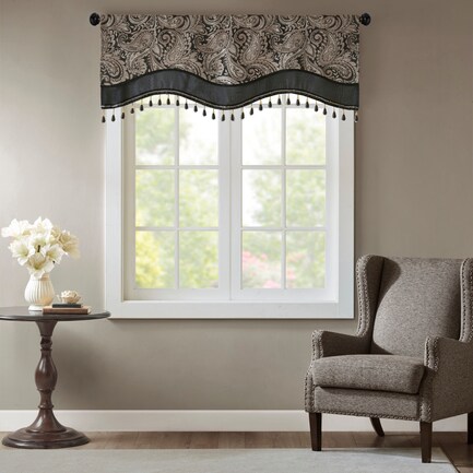 Venetia 18" Window Valance with Beads - Black
