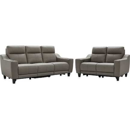 Vesper Dual-Power Reclining Sofa and Loveseat Set - Gray