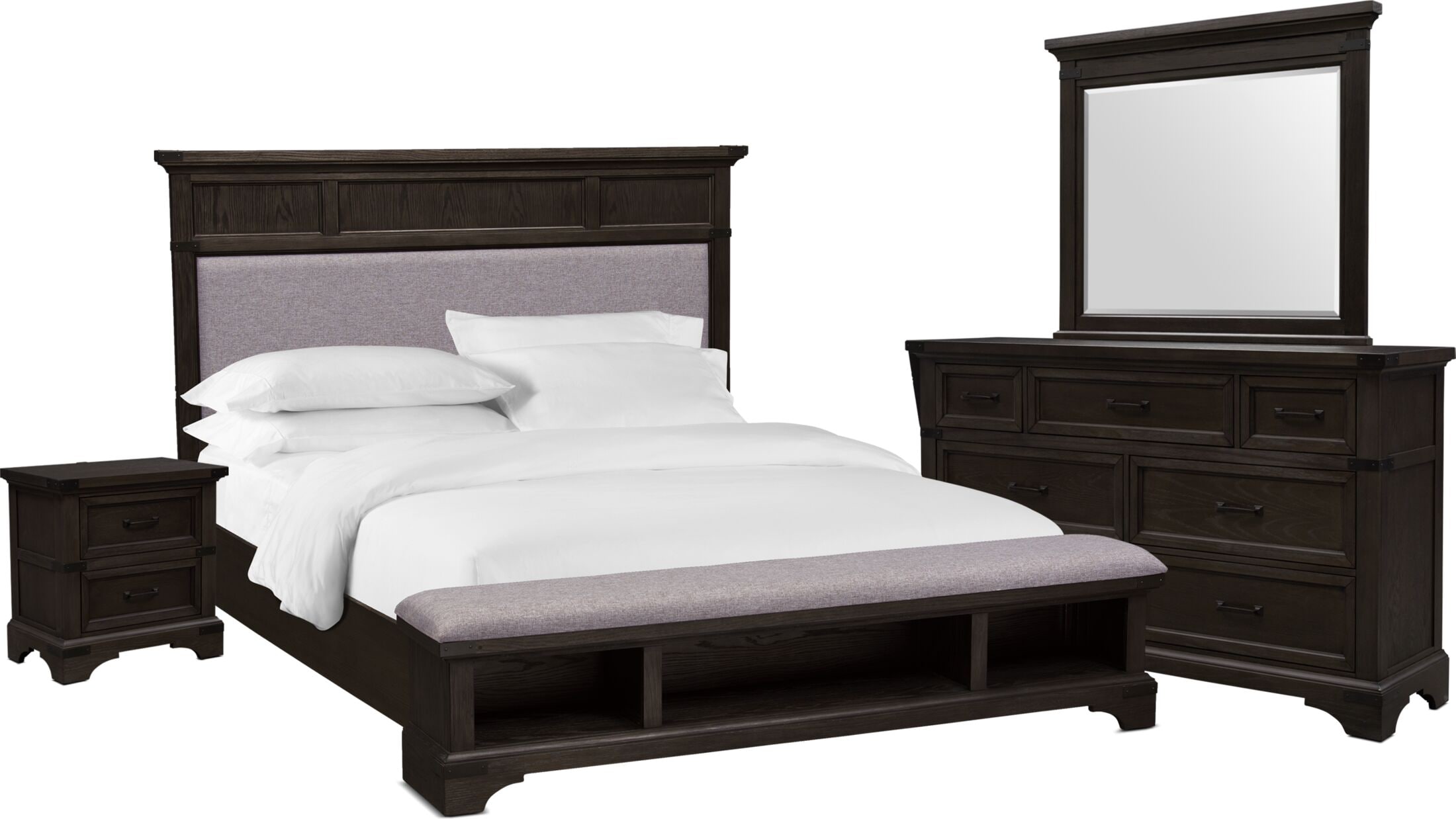 Victor 6Piece Queen Storage Bedroom Set with Nightstand, Dresser and Mirror Value City Furniture