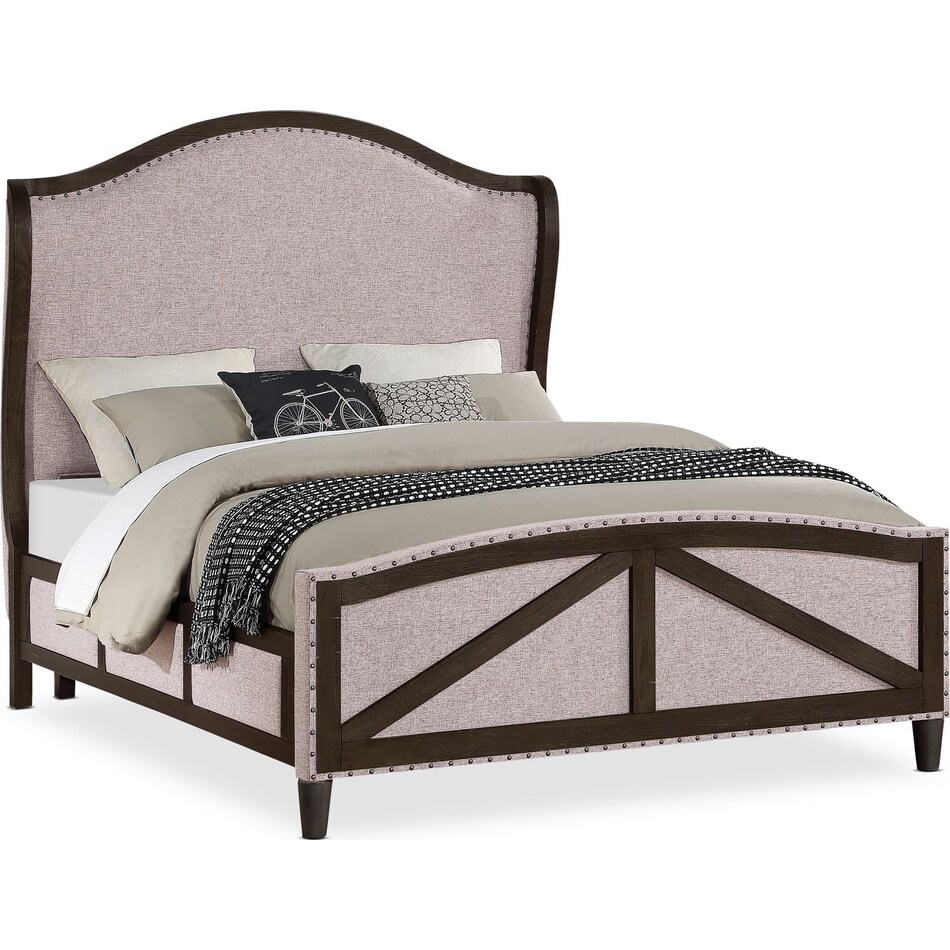 victor gray queen upholstered bed   