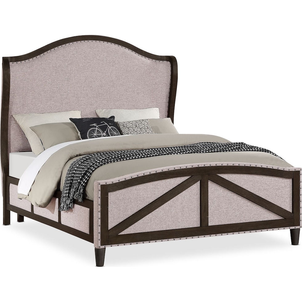 victor gray queen upholstered bed   