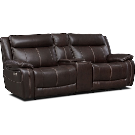 Vince 3-Piece Dual-Power Reclining Sofa with Console - Brown