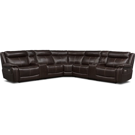 Vince 7-Piece Dual-Power Reclining Sectional with 3 Reclining Seats - Brown