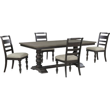 Vineyard Rectangular Dining Table and 4 Dining Chairs - Black