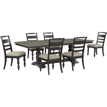 Vineyard Rectangular Dining Table and 6 Dining Chairs - Black