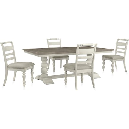 Vineyard Rectangular Extendable Dining Table and 4 Dining Chairs - Ivory