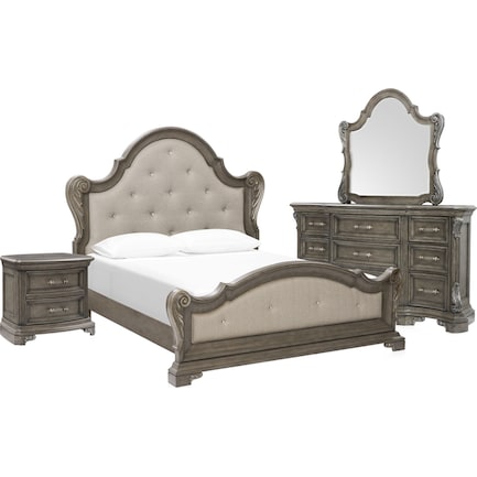 Vivian 6-Piece King Bedroom Set with Dresser, Nightstand, Dresser and Mirror