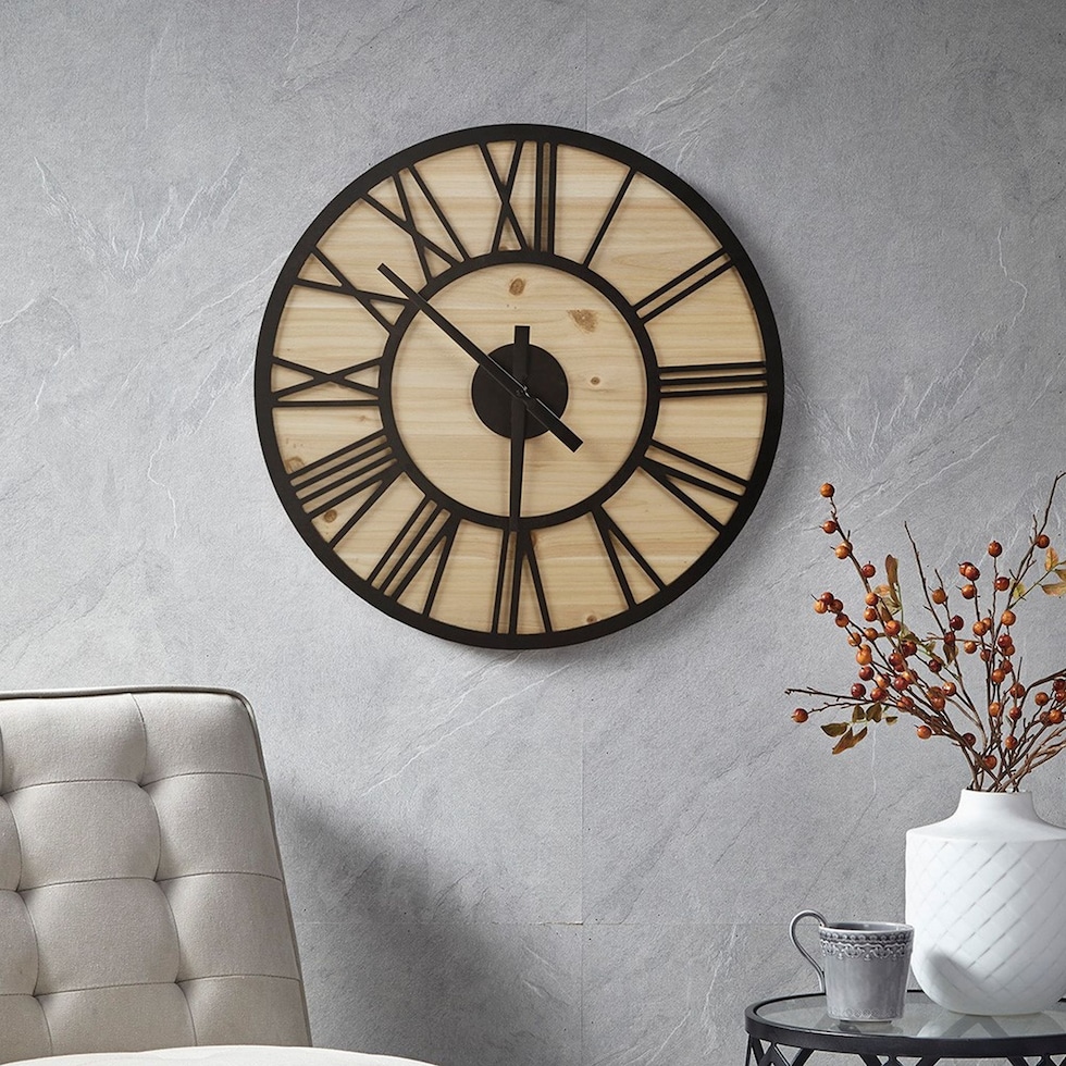 walt natural black wall clock   