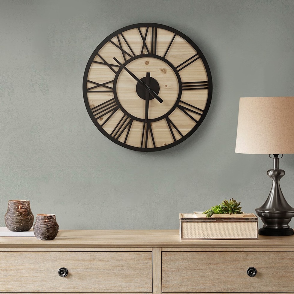 walt natural black wall clock   