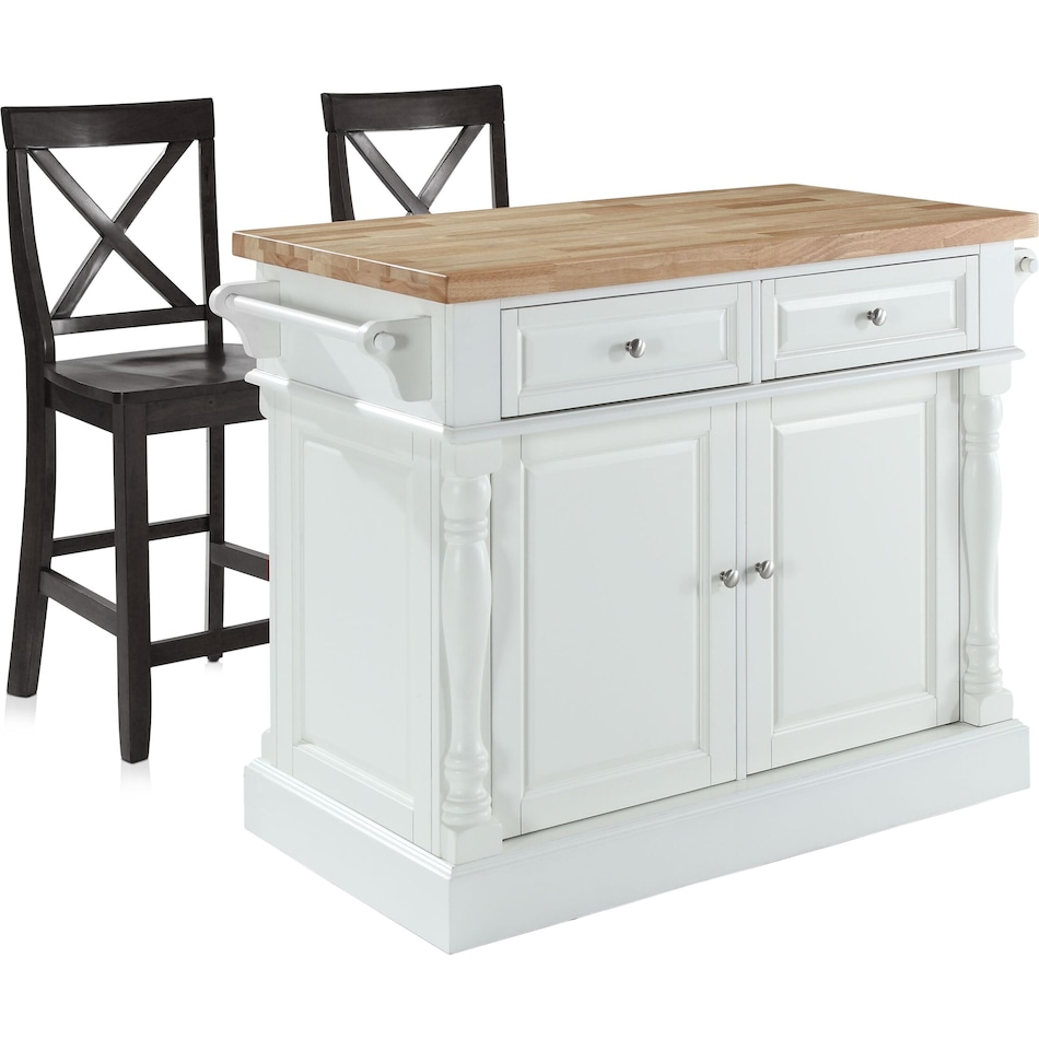 Warren Kitchen Island and Set of 2 XBack Stools Value City Furniture