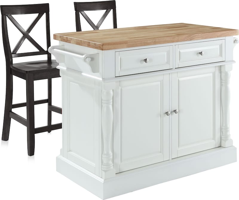 Warren Kitchen Island and Set of 2 XBack Stools Value City Furniture