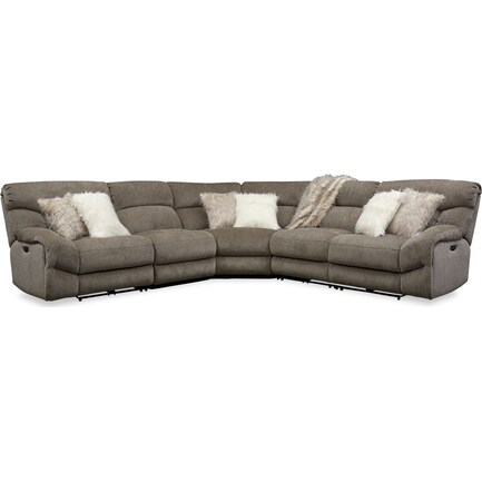 Wave 5-Piece Dual-Power Reclining Sectional with 2 Reclining Seats- Ash