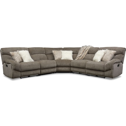 Wave 5-Piece Manual Reclining Sectional with 3 Reclining Seats - Ash