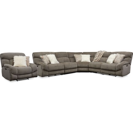 Wave 5-Piece Dual-Power Reclining Sectional with 3 Reclining Seats and Recliner - Ash