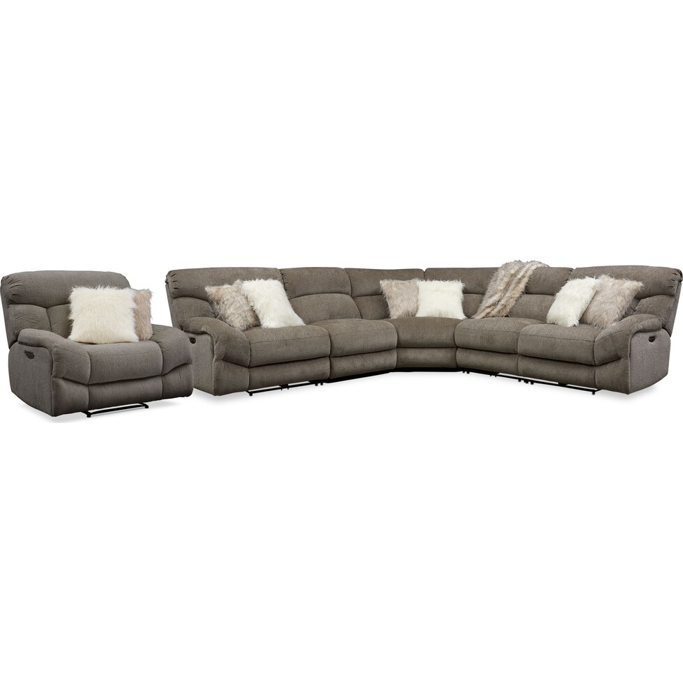 wave collection gray  pc power reclining sectional   