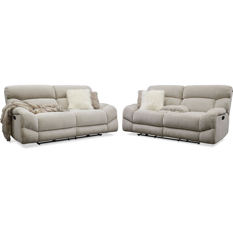 Wave Manual Reclining Sofa and Loveseat Set Ivory Value City Furniture