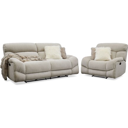 Wave Manual Reclining Sofa and Recliner Set - Ivory