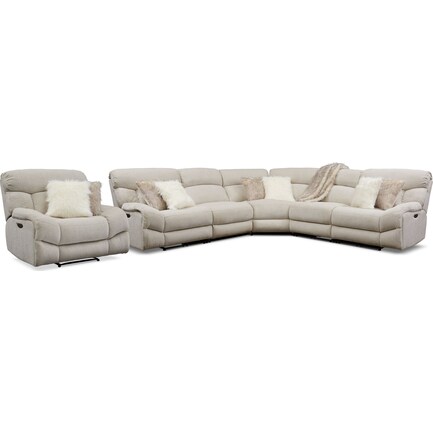 Wave 5-Piece Dual-Power Reclining Sectional with 3 Reclining Seats and Recliner - Ivory