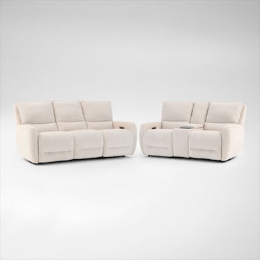 Wayne Dual-Power Reclining Sofa and Loveseat with Console Set