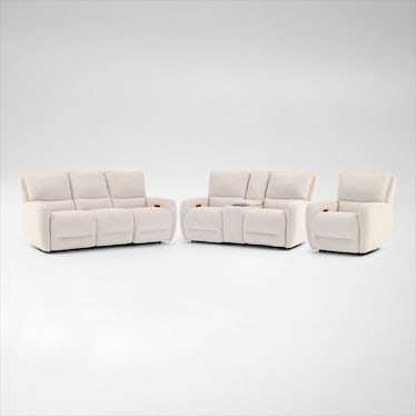 Wayne Dual-Power Reclining Sofa, Loveseat with Console, and Recliner Set