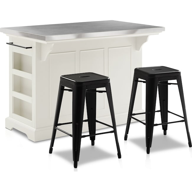 Dining Room Furniture - Wells Kitchen Island and Set of 2 Tori Stools