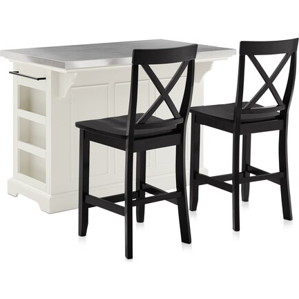 Kitchen Islands, Nantucket Black Kitchen Island With Wood Top And 2 Counter Stools