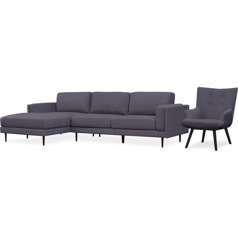 west end gray  pc sectional and accent chair   