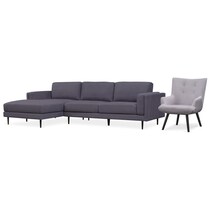 west end gray  pc sectional and accent chair   