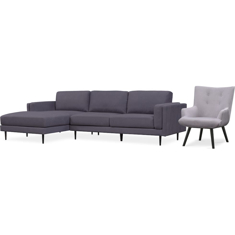 west end gray  pc sectional and accent chair   