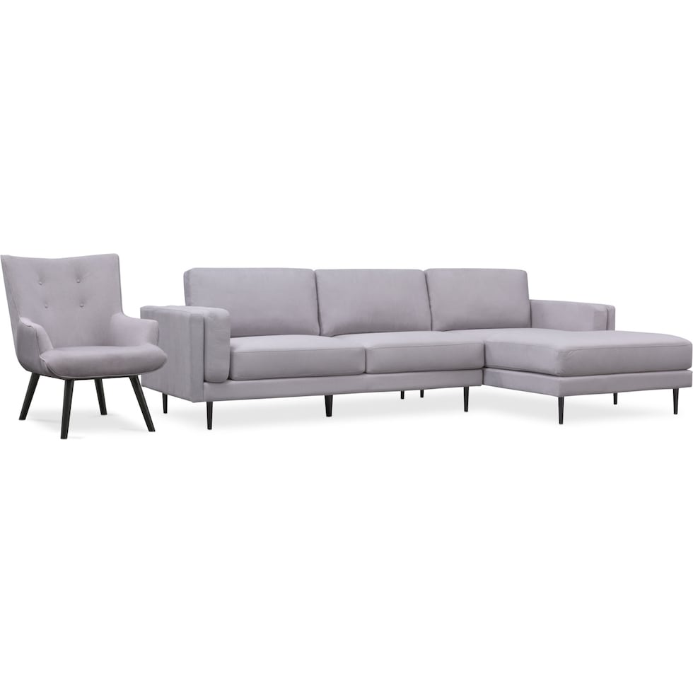 west end gray  pc sectional and accent chair   