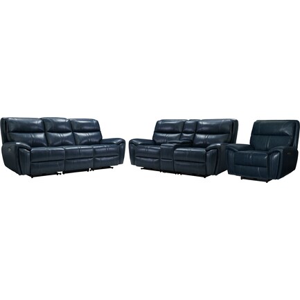 Weston Dual-Power Reclining Sofa, Loveseat and Recliner - Blue