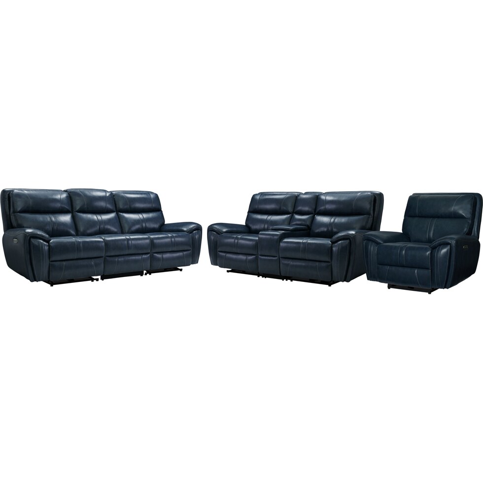 weston blue  pc power reclining living room   