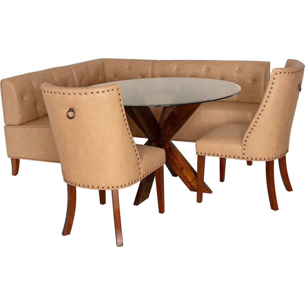 Whitaker 4-Piece Vegan Leather Dining Nook Tan/Espresso