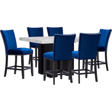 Artemis Counter-Height Marble Dining Table and 6 Upholstered Stools