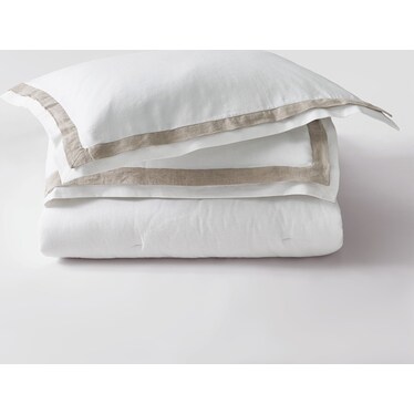 Ace Linen Queen Comforter Set - White/Natural