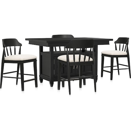Willow Spring Extendable Kitchen Island and 4 Counter-Height Stools - Black