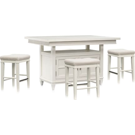Willow Spring Extendable Kitchen Island and 4 Counter-Height Backless Stools - Ivory