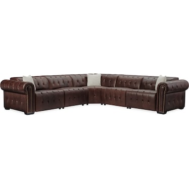 Windsor Park 5-Piece Dual- Power Reclining Sectional with 2 Reclining Seats - Brown