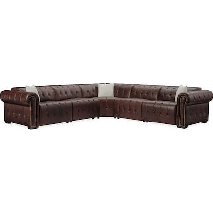 Windsor Park 5-Piece Dual- Power Reclining Sectional with 3 Reclining Seats - Brown