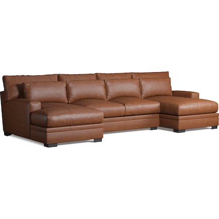 Winston 3-Piece Leather Foam Comfort Sectional with Dual Chaise - Bruno Canyon