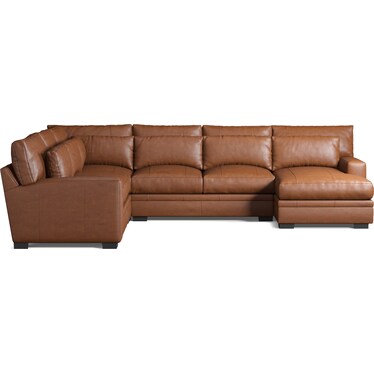 Winston 4-Piece Leather Foam Comfort Sectional With Right-Facing Chaise - Bruno Canyon