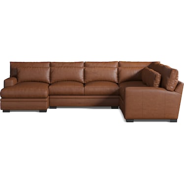 Winston 4-Piece Leather Foam Comfort Sectional With Left-Facing Chaise - Bruno Canyon