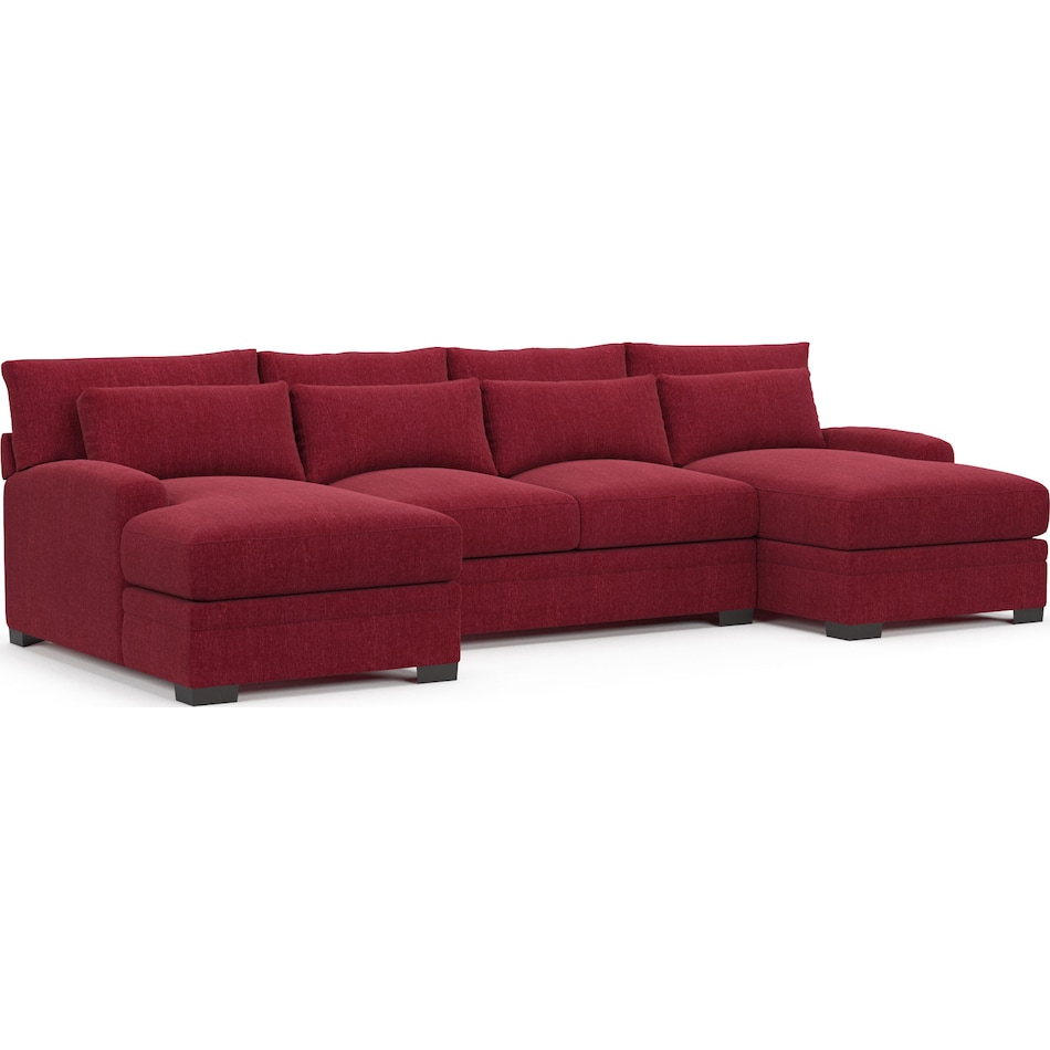 Winston Foam Comfort 3Piece Sectional with Dual Chaise Contessa Ruby