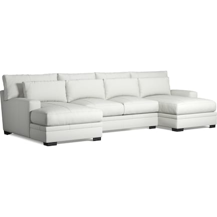 Winston 3-Piece Leather Foam Comfort Sectional with Dual Chaise - Siena Snow