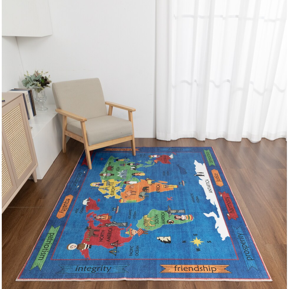 world map blue area rug  x    