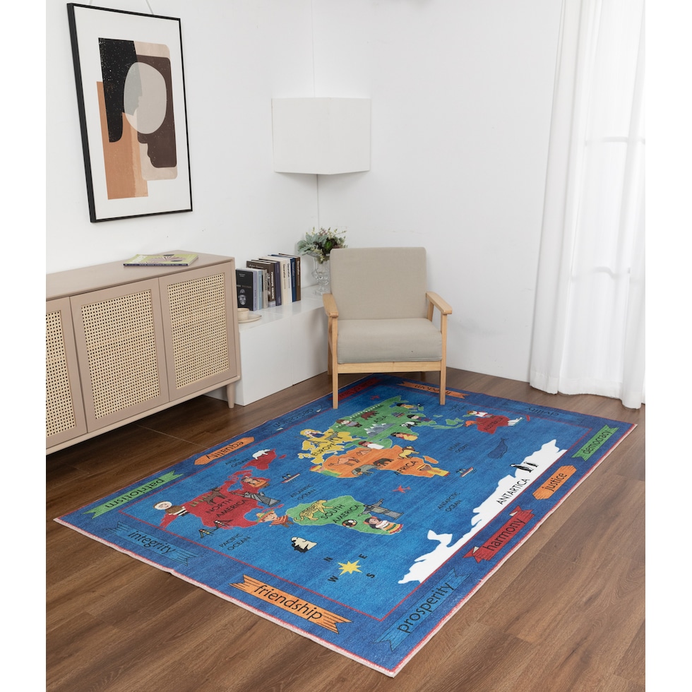 world map blue area rug  x    