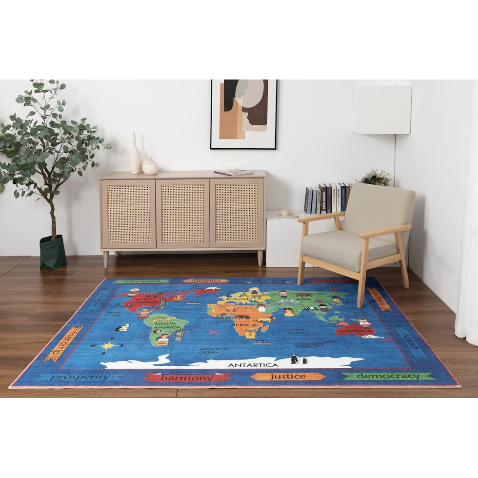 world map blue area rug  x    