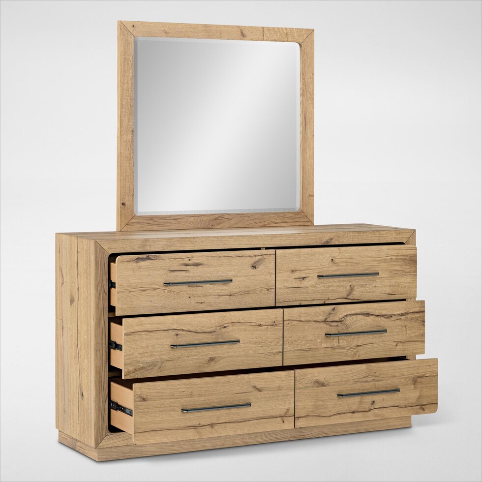 wyatt light brown dresser and mirror   