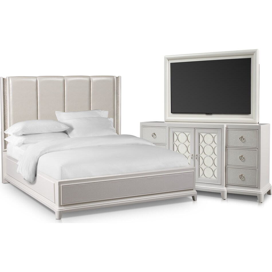 Zarah 5Piece King Upholstered Bedroom Set with Dresser and TV Mount Value City Furniture