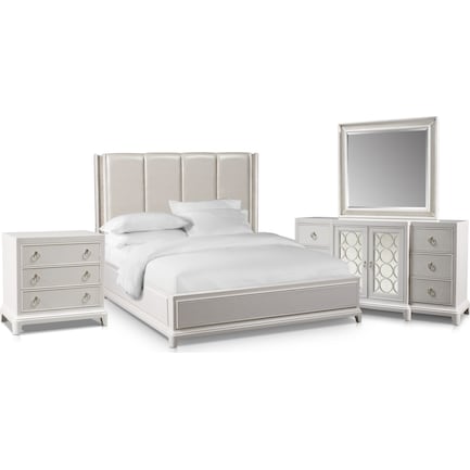 Zarah 6-Piece Queen Upholstered Bedroom Set with Nightstand, Dresser and Mirror